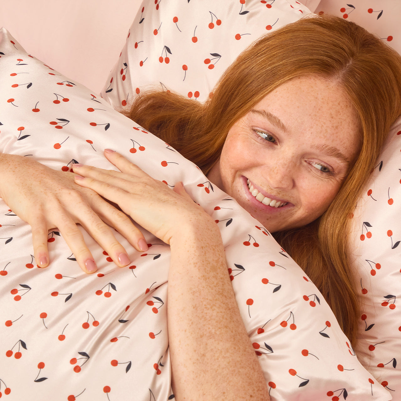 Satin Pillowcase in Cherry Print 2 Pack - King - Image 2