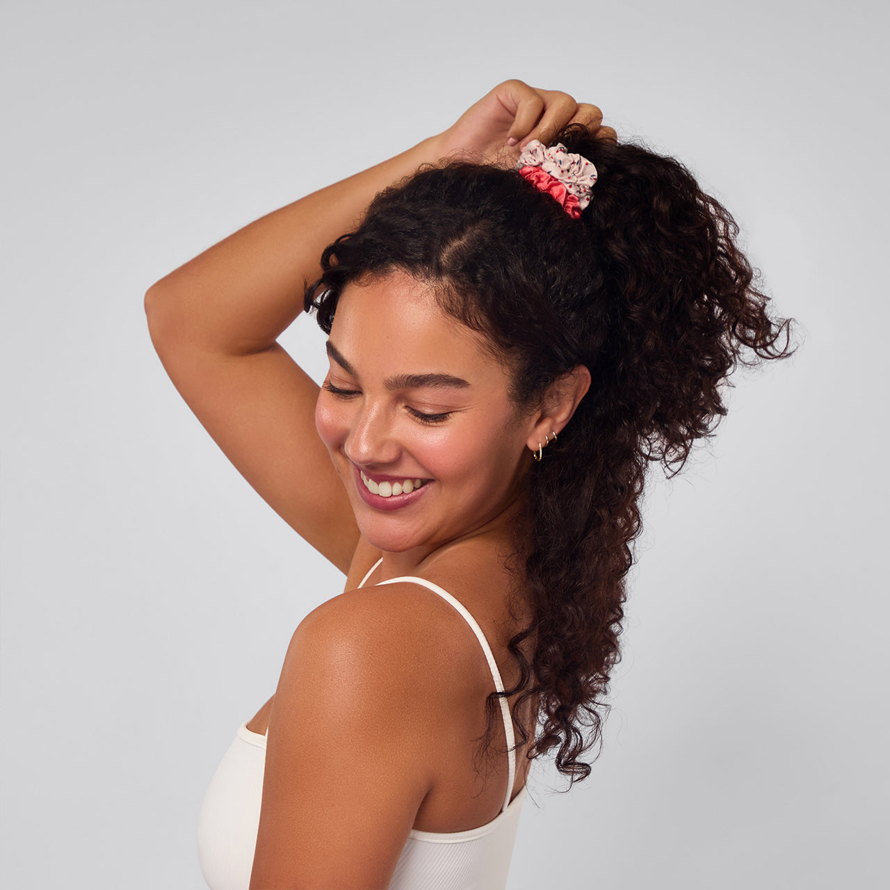 Cherry Blossom Ruched Satin Scrunchies 5pc Set - Image 2