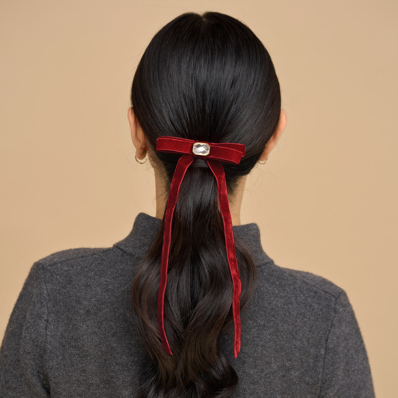Velvet & Gemstone Bow Hair Clip - Image 2