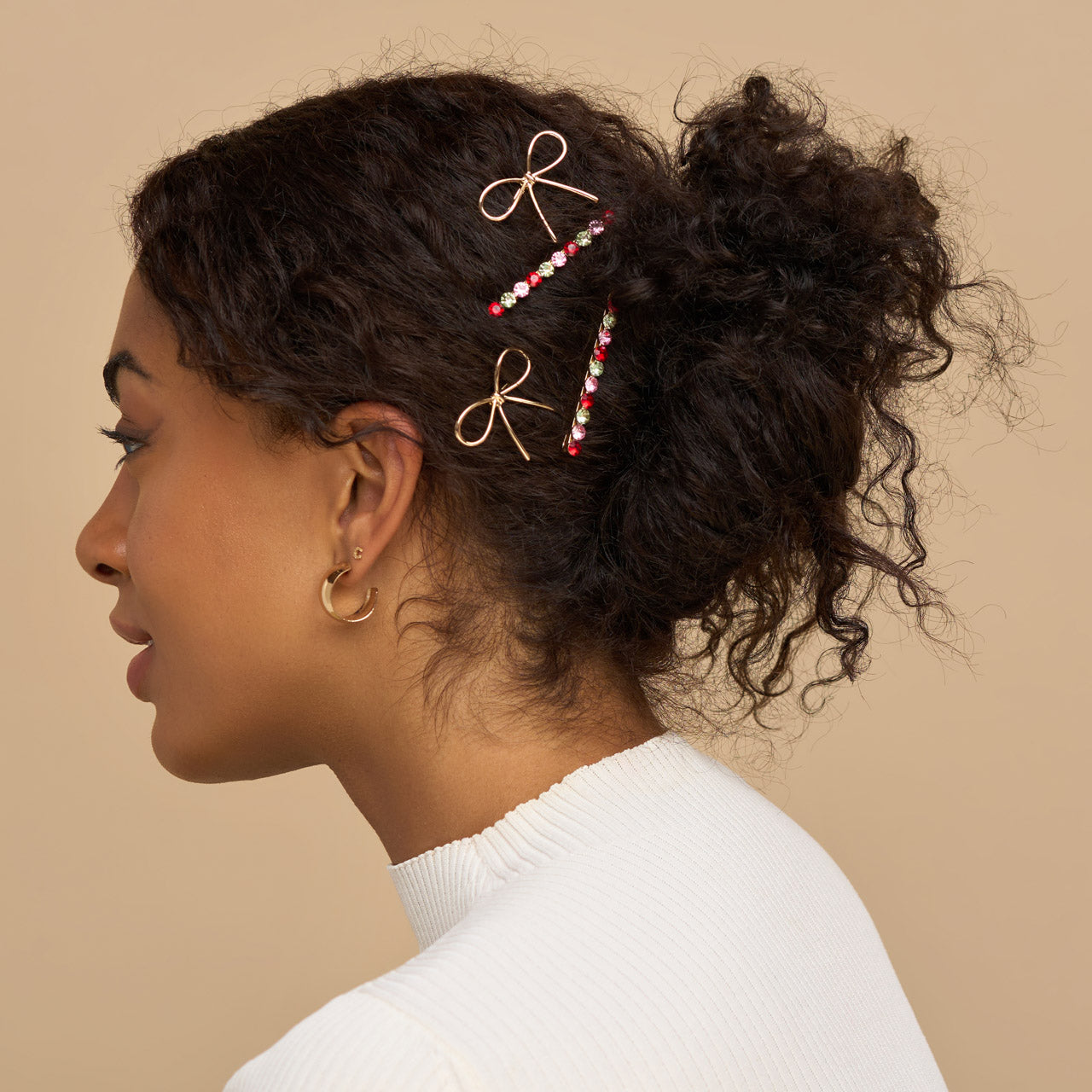 Red. Pink. & Green Gemstone and Bow Bobby Pins - Image 2