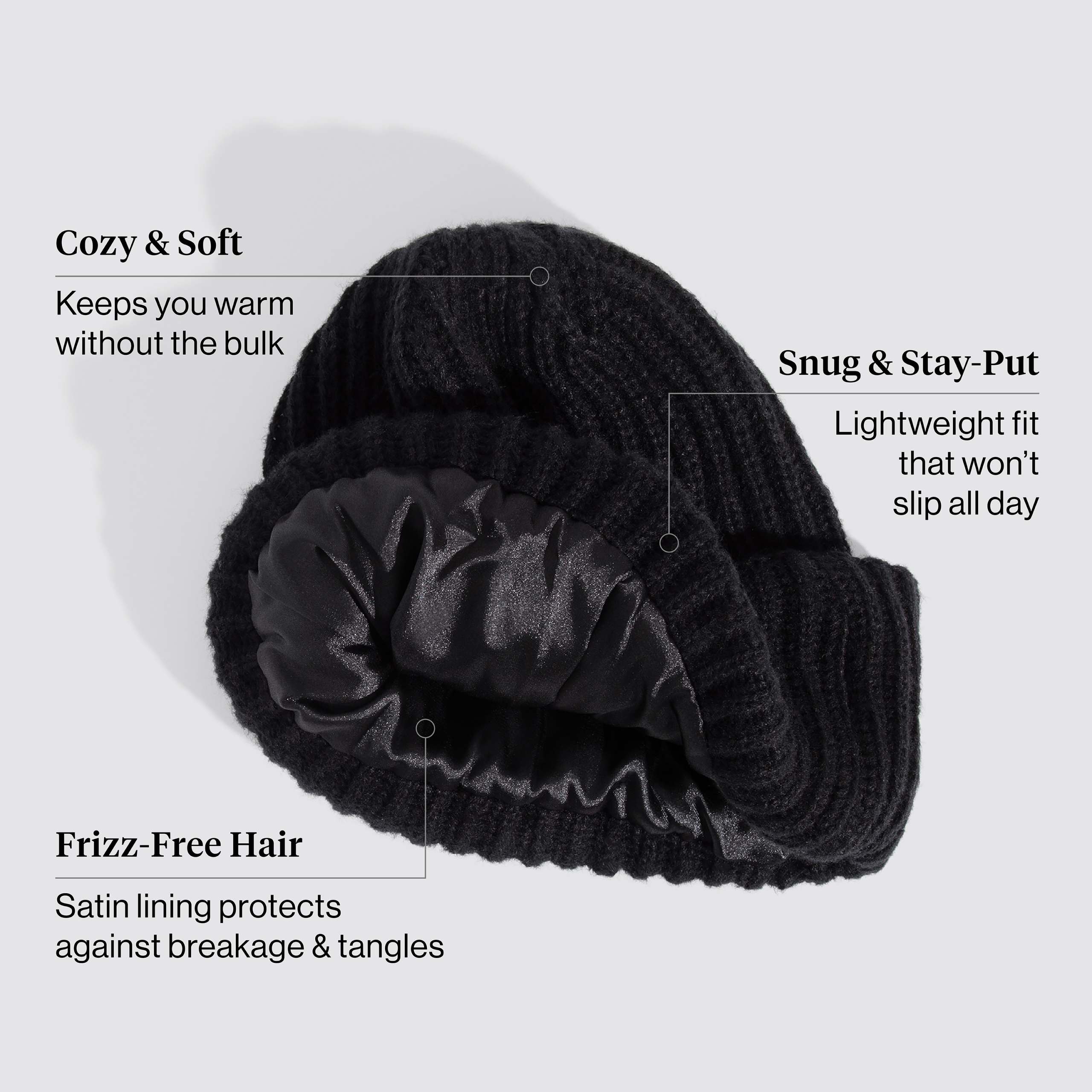 Glazey™ Satin-Lined Beanie in Black - Image 2