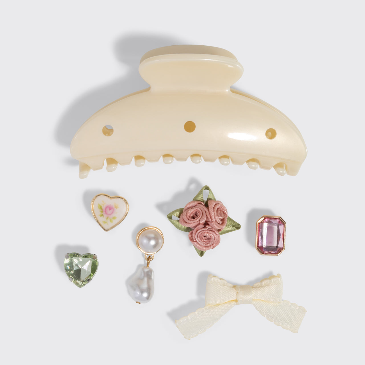KitschPop™️ Curved Claw Clip & Charms in Pearlized Cream - Image 6