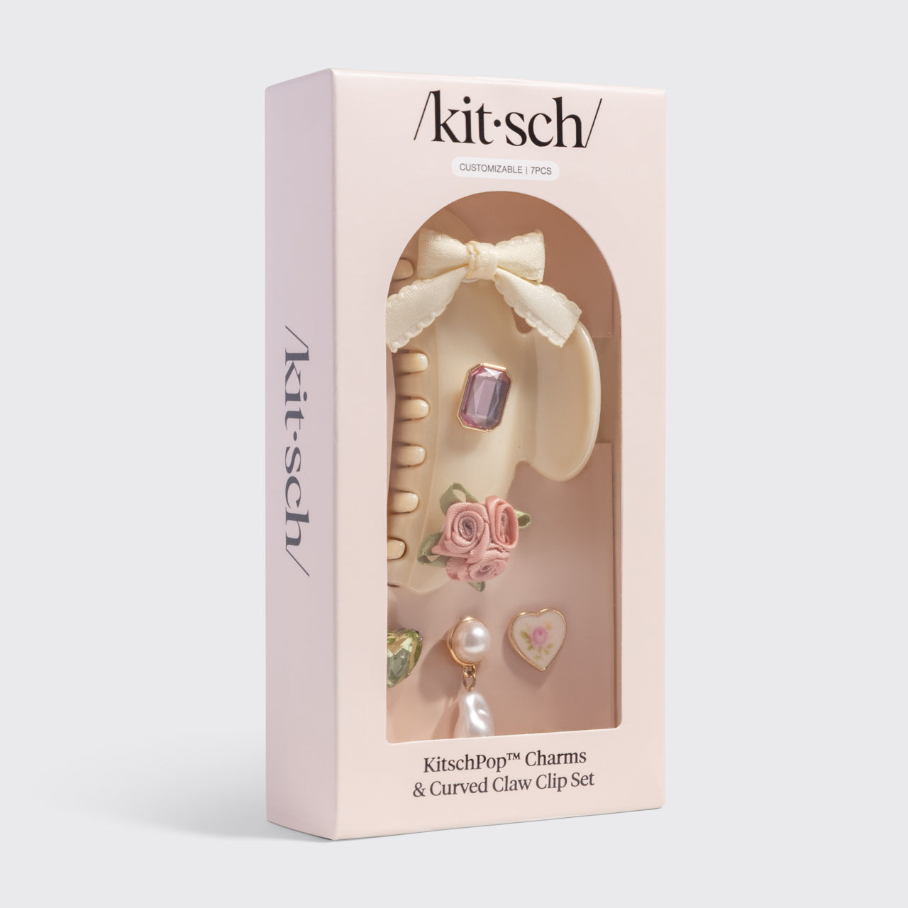 KitschPop™️ Curved Claw Clip & Charms in Pearlized Cream - Image 7