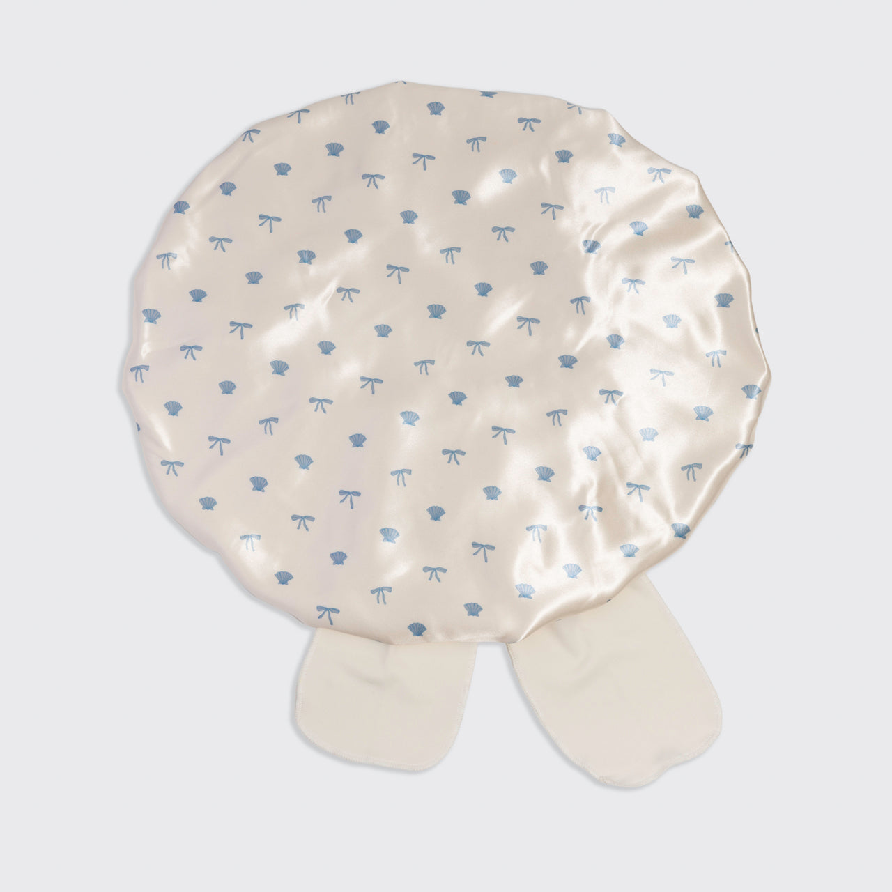 Pearlized Cream & Coastal Blue Print Oversized Satin Bonnet - Image 4
