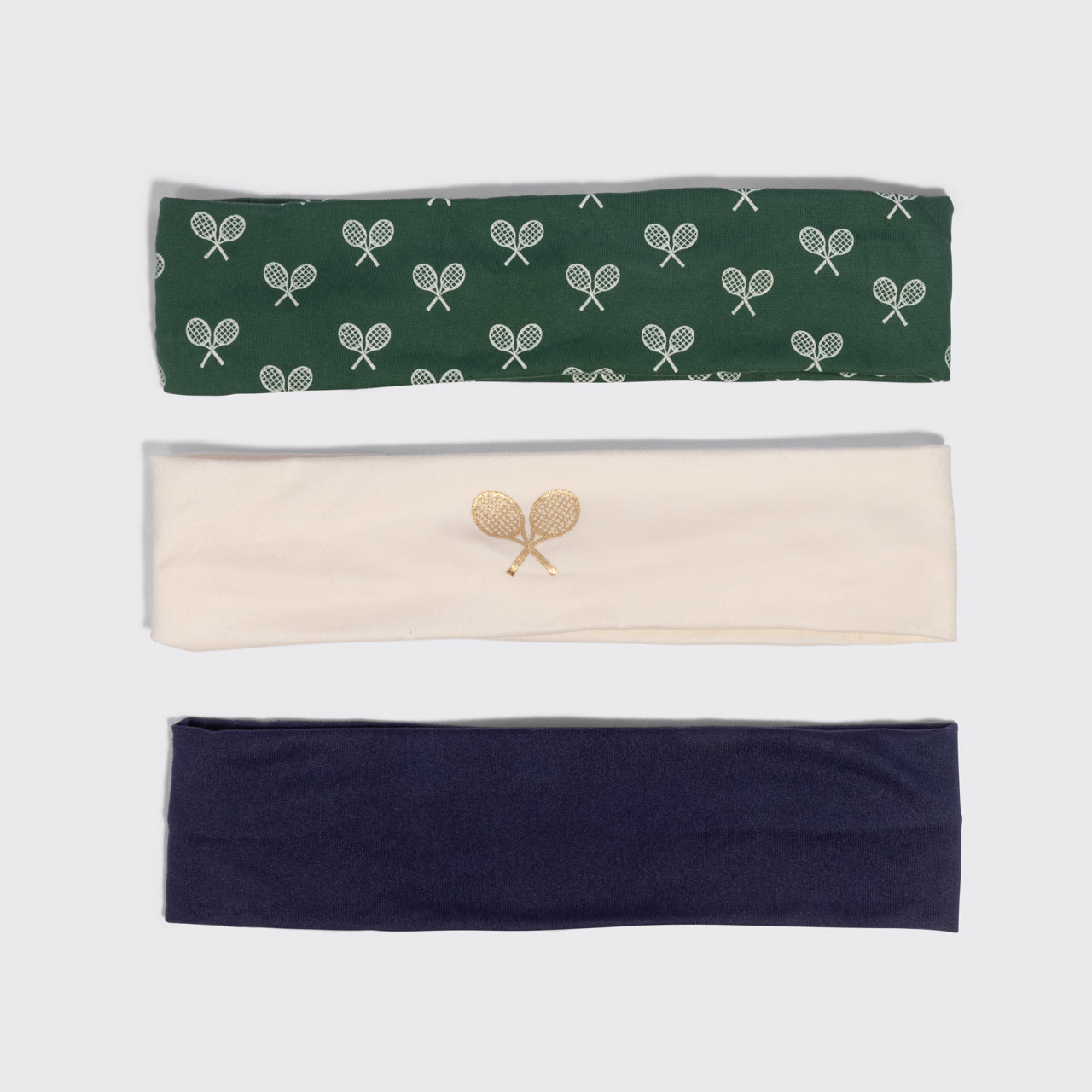 Cream. Court Green & Navy Blue Active Headbands 3pc Set - Image 3