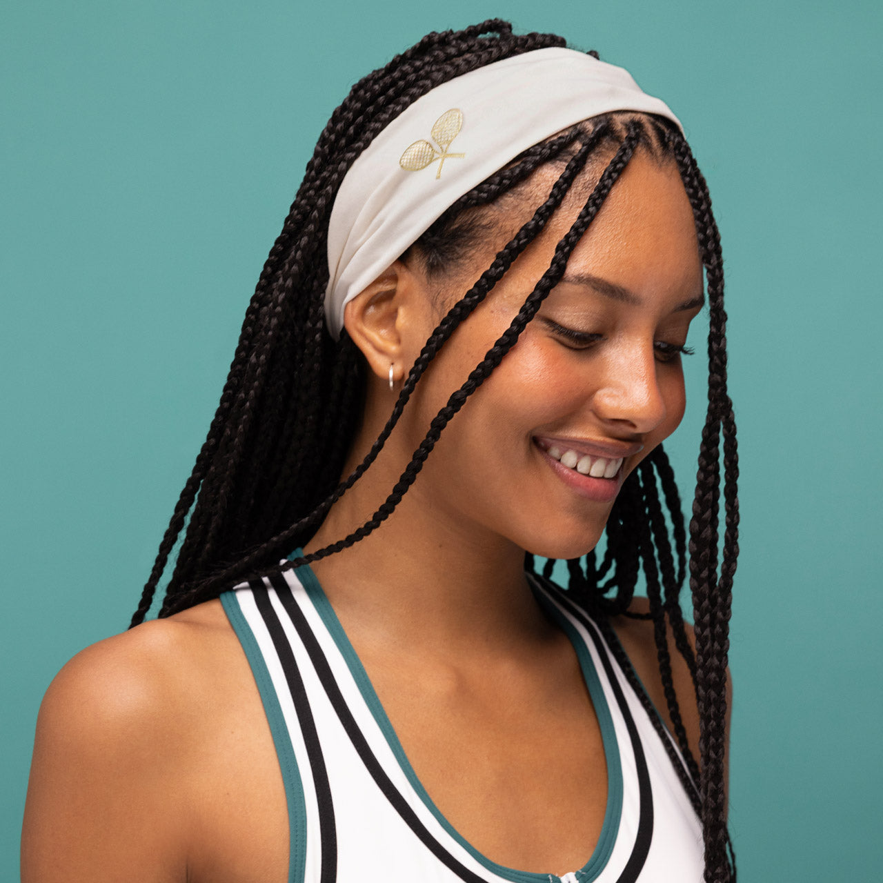 Cream. Court Green & Navy Blue Active Headbands 3pc Set - Image 2