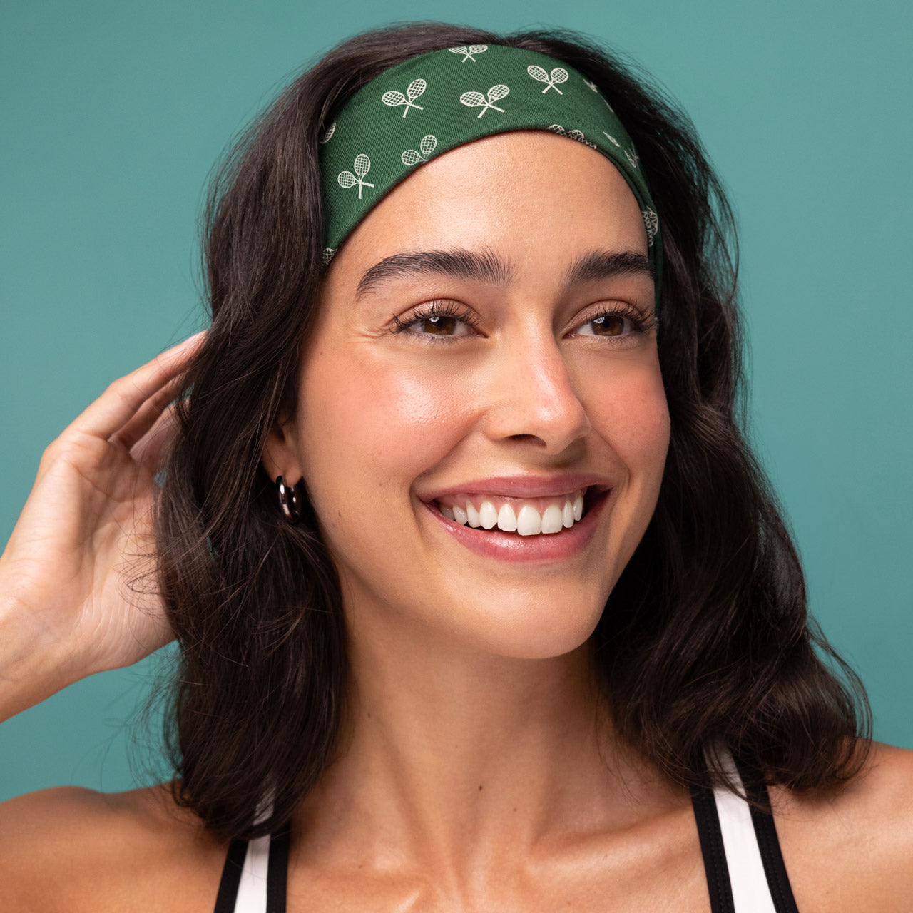 Cream. Court Green & Navy Blue Active Headbands 3pc Set - Image 4