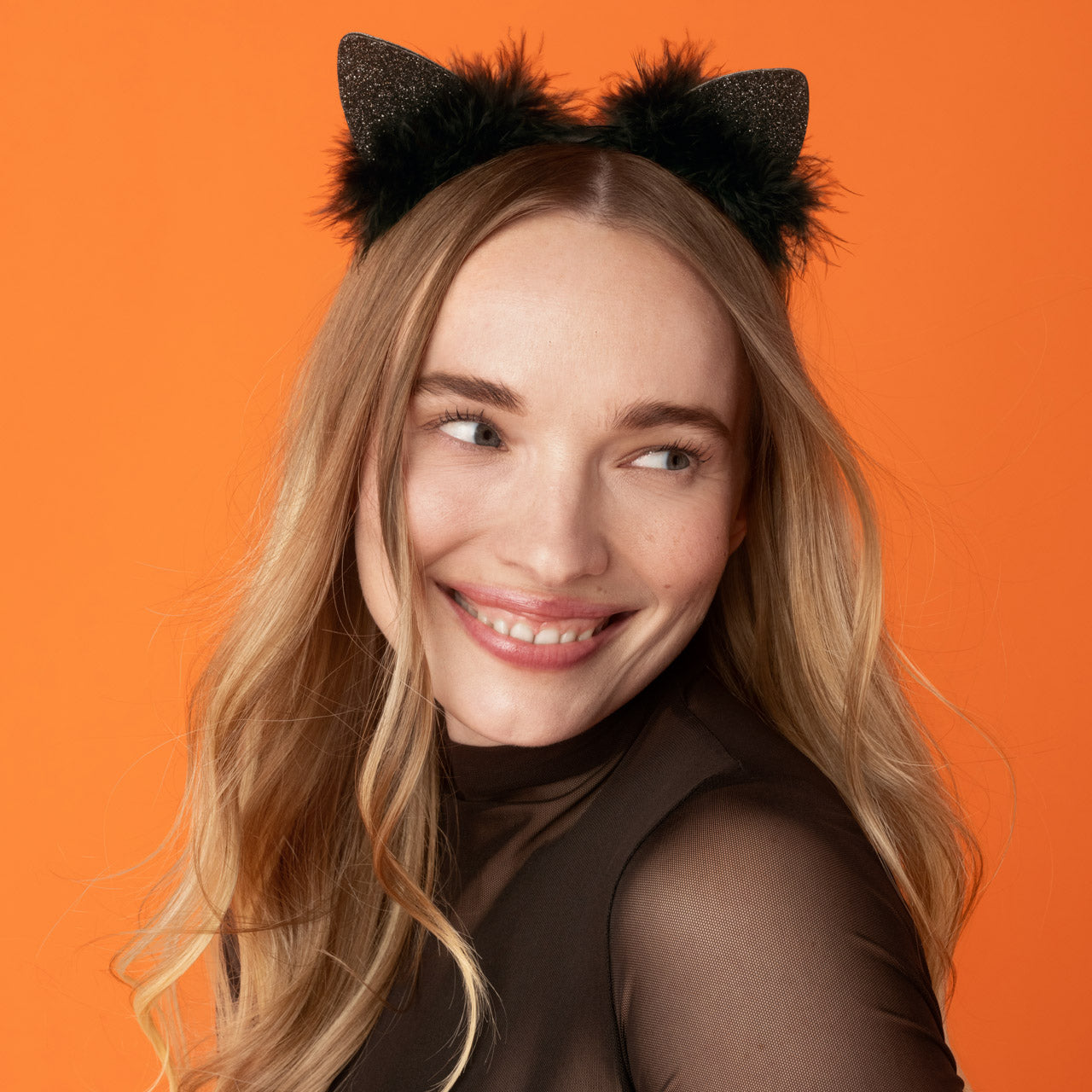 Black Glitter Satin Cat Ears Headband - Image 2