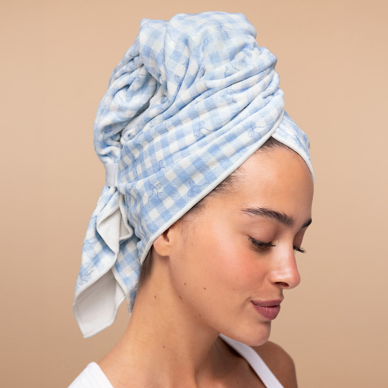 Gingham Blue XL Hair Towel Wrap - Image 2