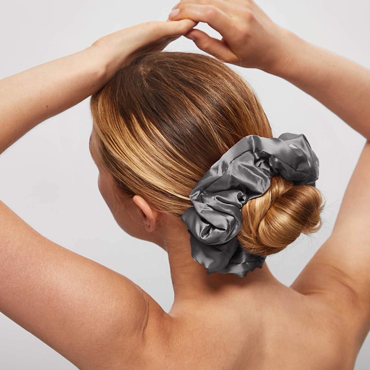 Charcoal & Gold Satin Pillow Scrunchies - Image 3