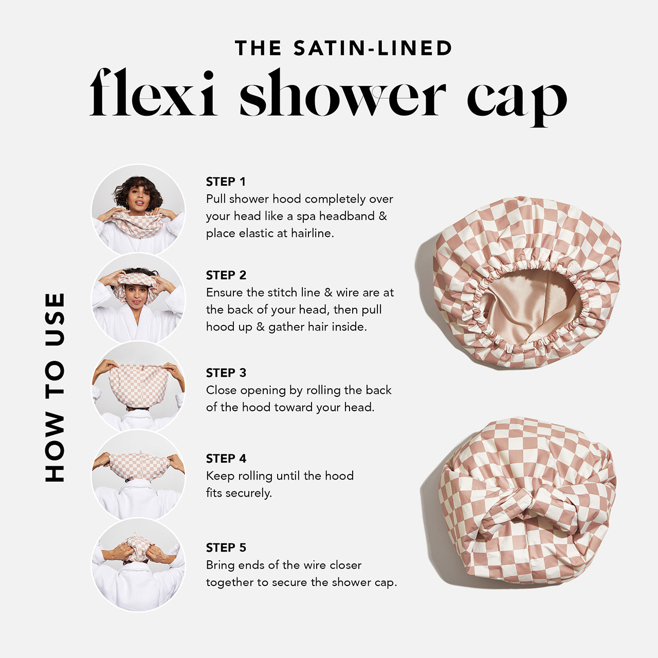Satin Lined Flexi Shower Cap + Blush Oversized Satin Bonnet Bundle - Image 5