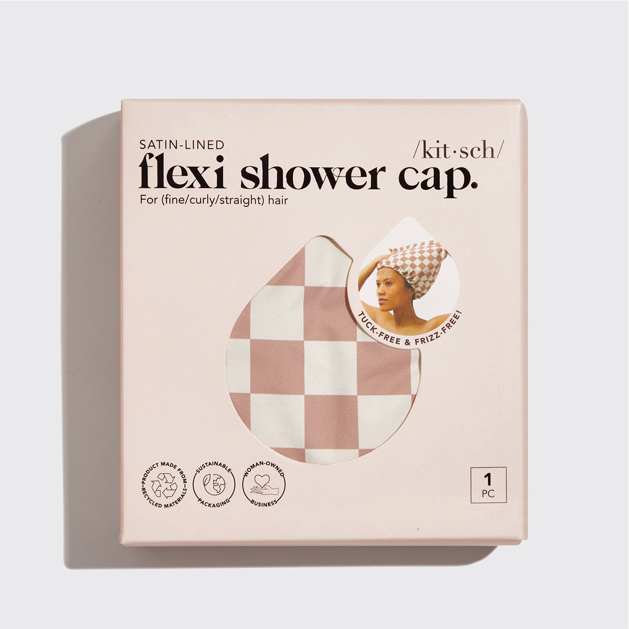 Satin Lined Flexi Shower Cap + Blush Oversized Satin Bonnet Bundle - Image 4