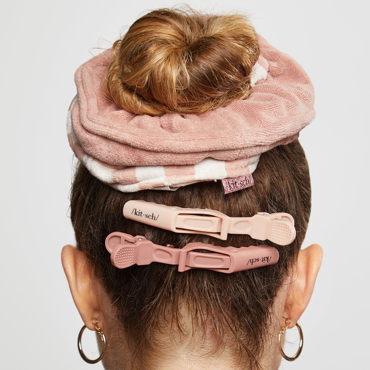 Terracotta Checker Microfiber Towel Scrunchies 2pc Set - Image 2