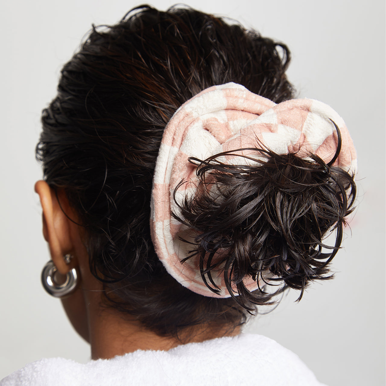 Terracotta Checker Microfiber Towel Scrunchies 2pc Set - Image 3