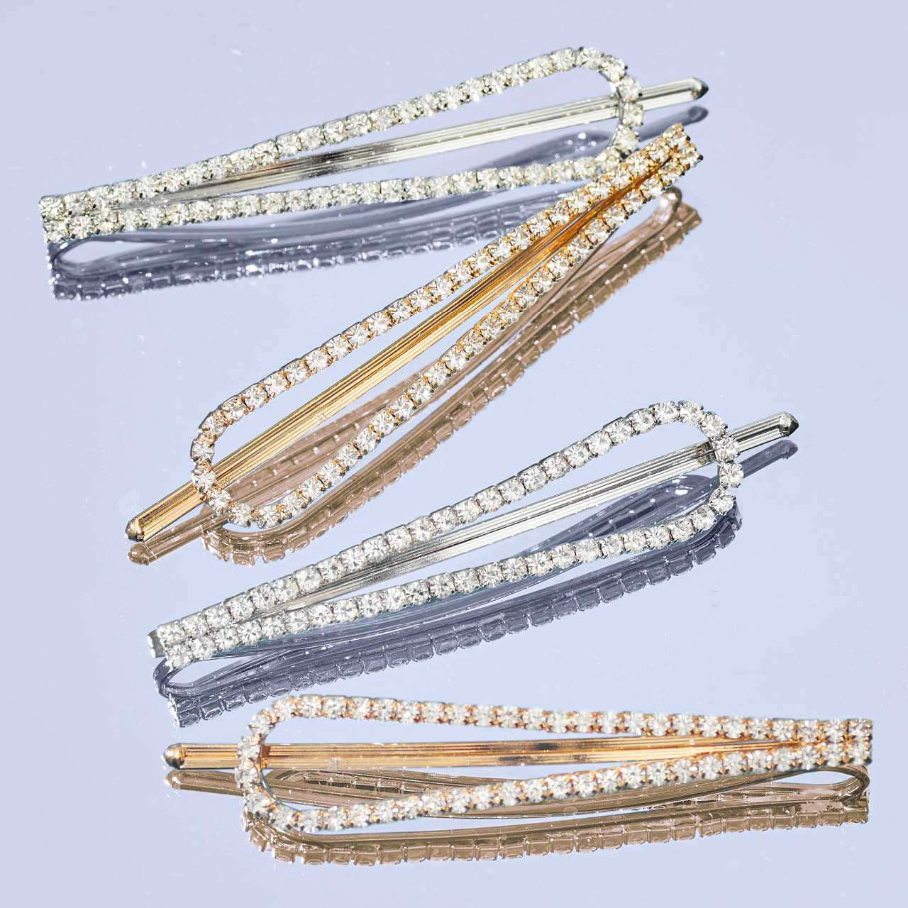 Metal Rhinestone Drop Bobby Pins 4pc Set - Gold and Silver - Image 4