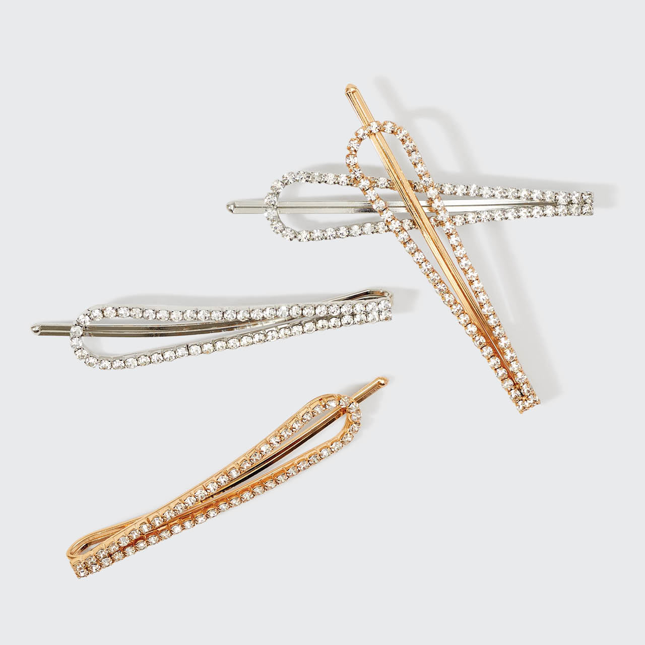 Metal Rhinestone Drop Bobby Pins 4pc Set - Gold and Silver - Image 3