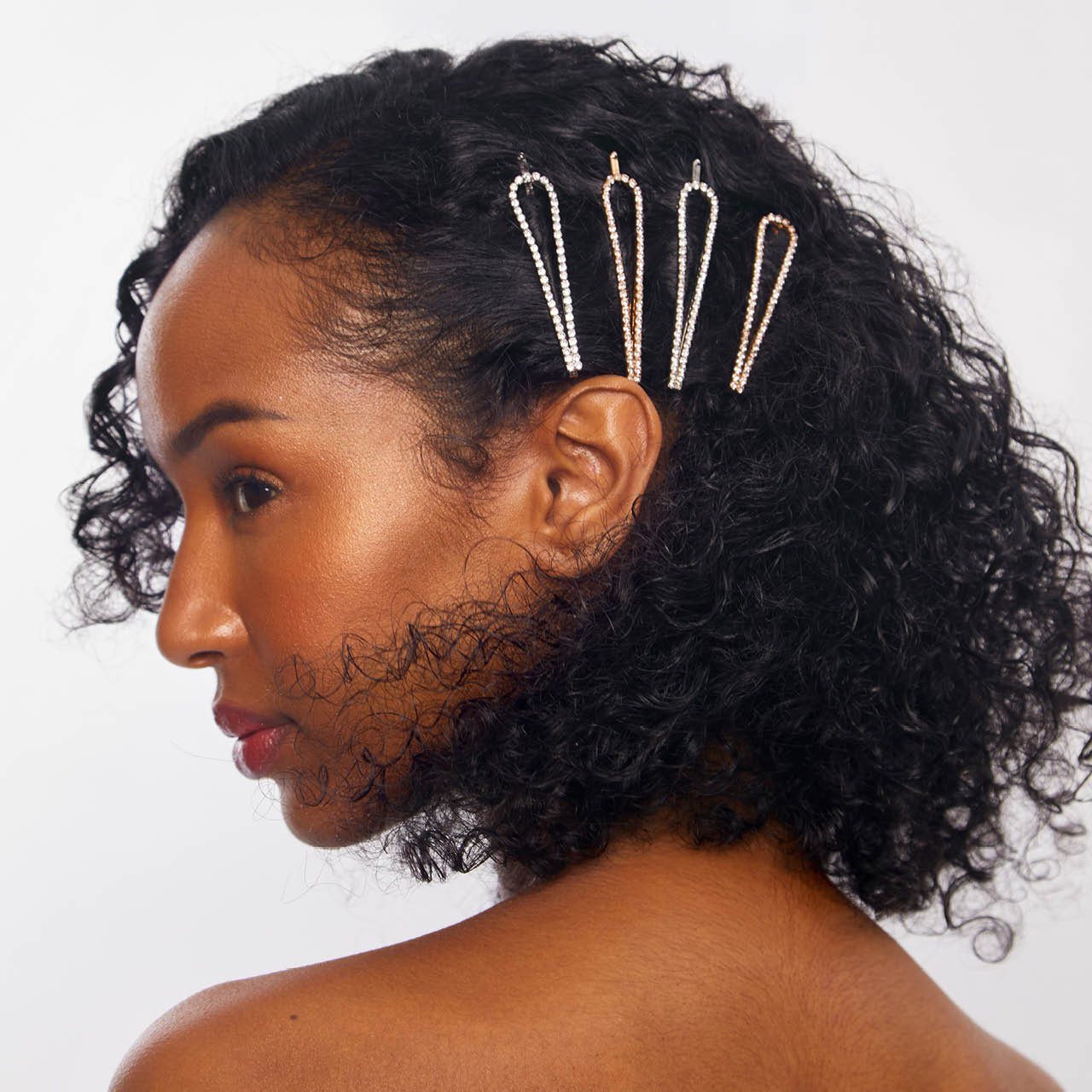 Metal Rhinestone Drop Bobby Pins 4pc Set - Gold and Silver - Image 2