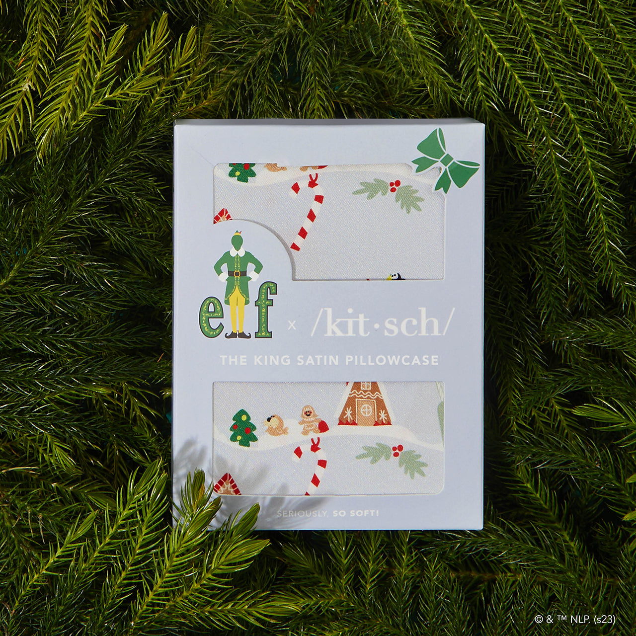 Kitsch x elf Satin Pillowcase in Periwinkle Christmas - King - Image 4
