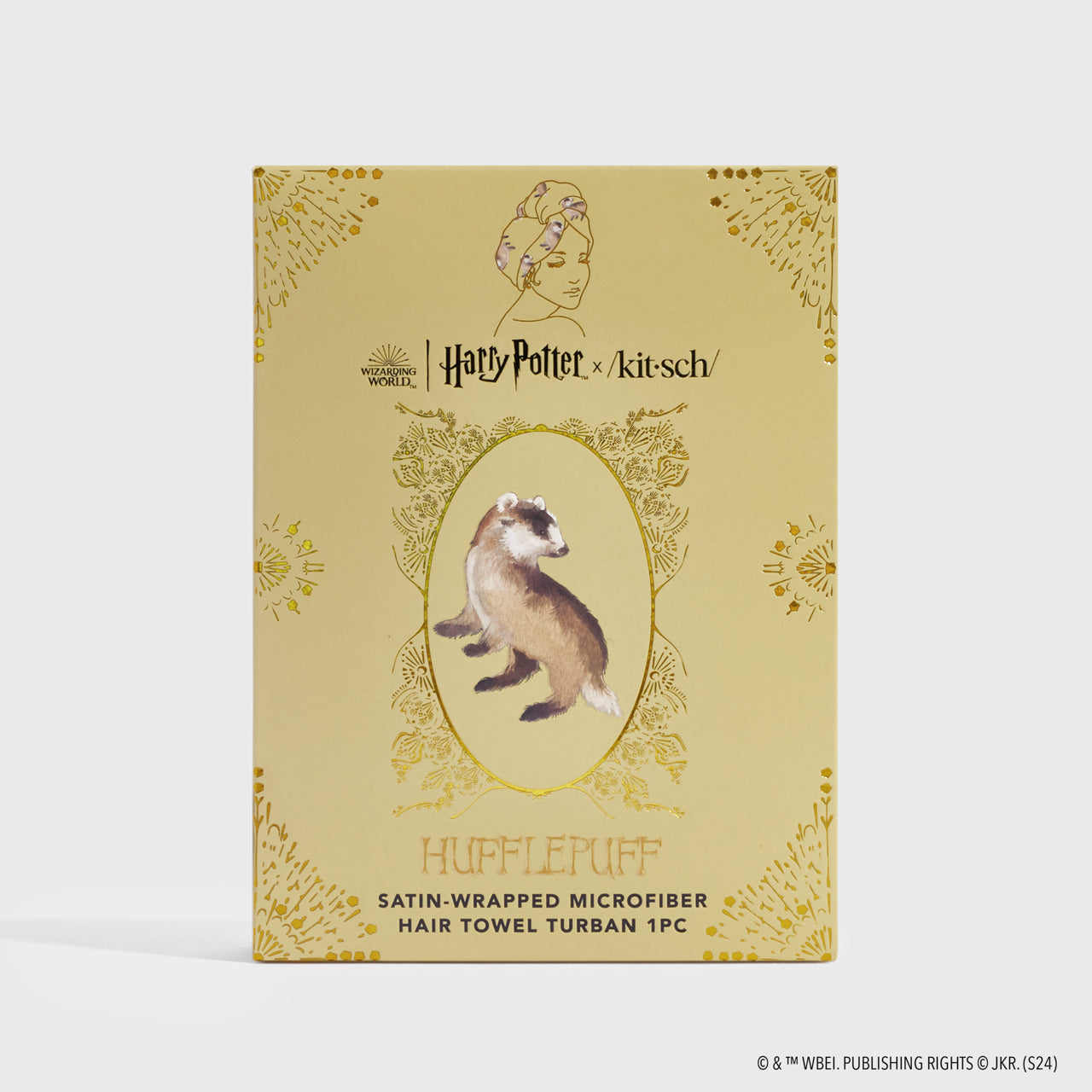 Kitsch x Harry Potter Satin Wrapped Hair Towel in Hufflepuff - Image 4