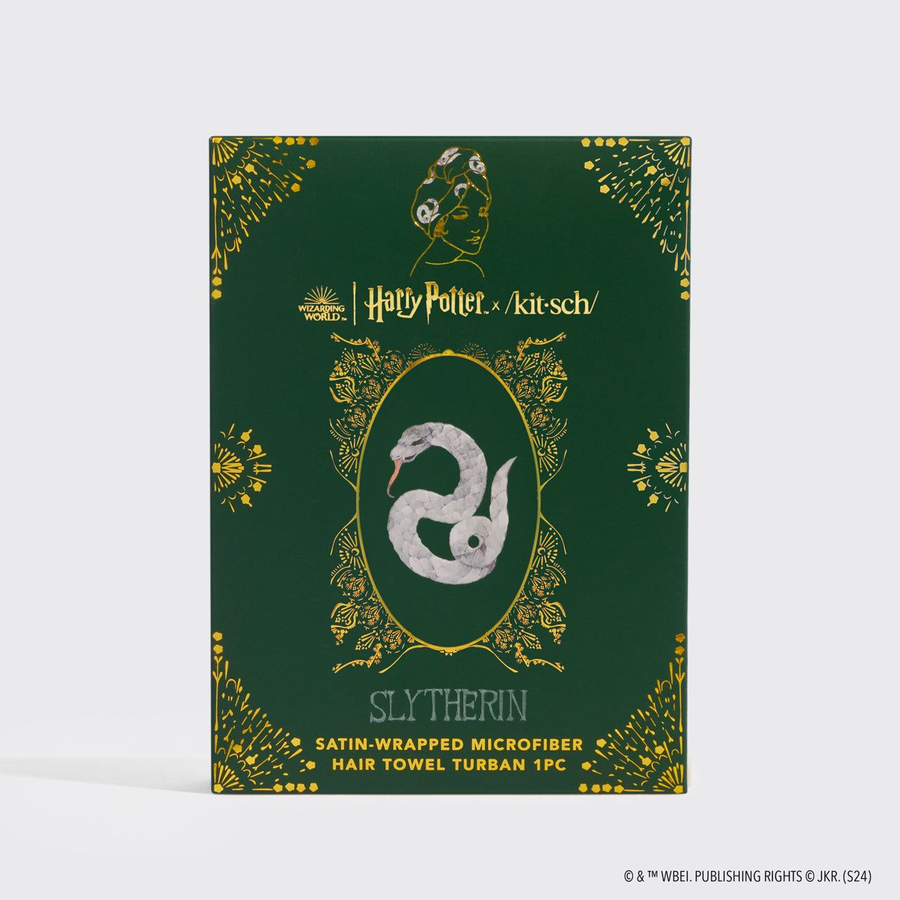 Kitsch x Harry Potter Satin Wrapped Hair Towel in Slytherin - Image 4