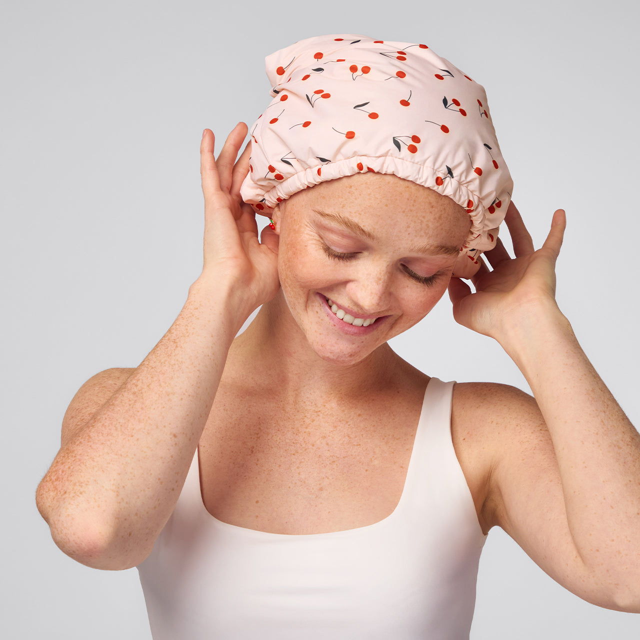 Cherry Print Satin Shower Cap - Image 2