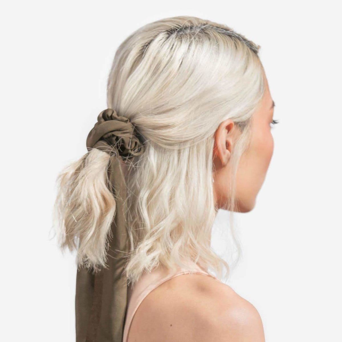Crepe Scarf Scrunchies in Moss - Image 4